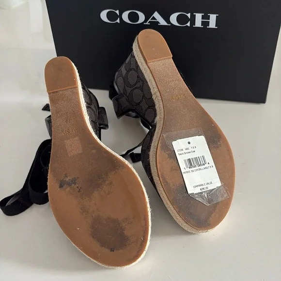 7.5B Coach Black Wedge Sandals Patrice Sig Espdrill Black/Smoke/Coal Box incl’d - Picture 10 of 14
